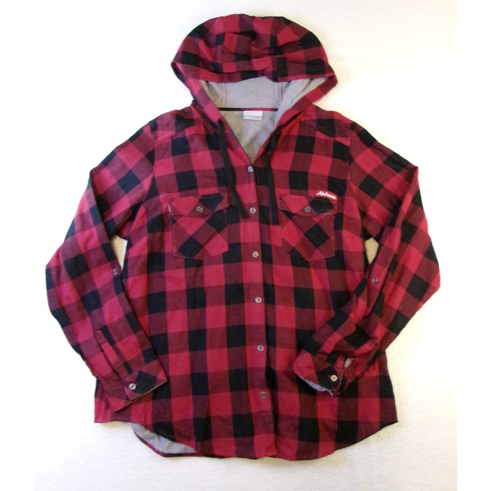 Columbia Alabama Crimson Tide‎ Red Black Buffalo Plaid Hooded Flannel Shirt XL